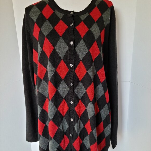 CROFT & BARROW EXTRA COZY COMFY ARGYLE TEN  BUTTON DOWN CARDIGAN SIZE 2XL - Picture 1 of 7